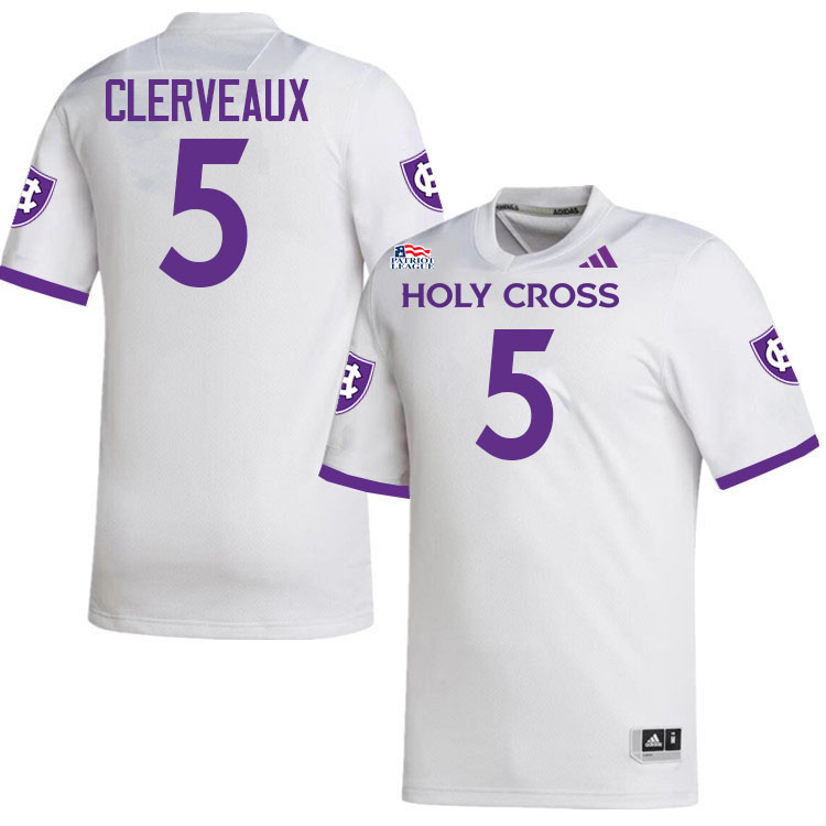 Holy Cross Crusaders #5 Jayden Clerveaux College Football Jerseys,Uniforms-White